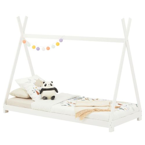Lit Montessori Tipi Elin, 90 X 190 Cm Lit Cabane Enfant En Pin Massif Lasuré Blanc