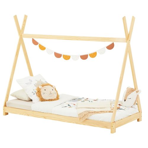 Lit Montessori Tipi Elin, 90 X 190 Cm Lit Cabane Enfant En Pin Massif Vernis Naturel