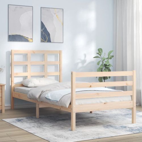 Vidaxl Cadre De Lit Avec Tête De Lit 90x200 Cm Bois Massif
