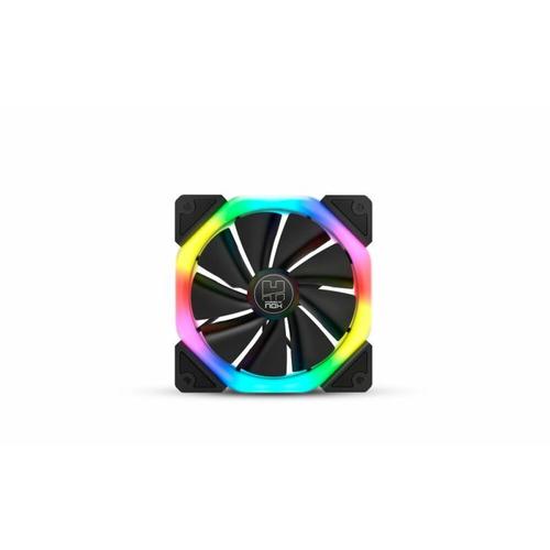 Nox Hummer D-FAN -NXHUMMERDFAN- Ventilateur PC 120 mm, double anneau LED RGB Rainbow, ultra-silencieux avec coussinets en caoutchouc anti-vibrations, excellent flux d'air, 6 broches, couleur noire