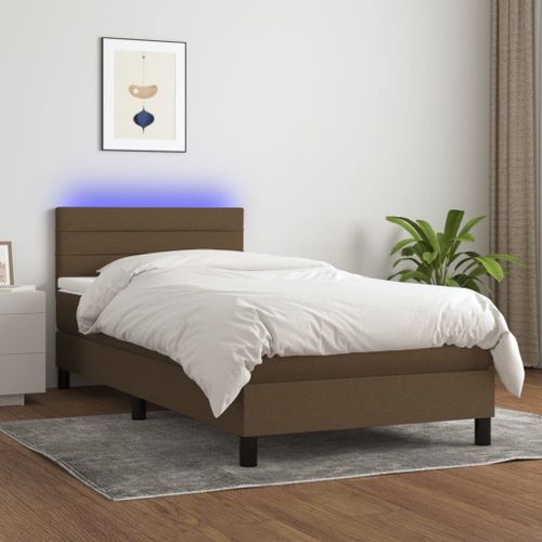 Vidaxl Sommier Tapissier Matelas Et Led Marron Foncé 100x200cm Tissu