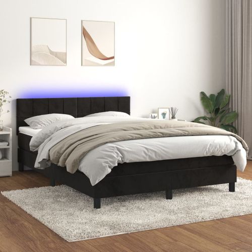 Vidaxl Sommier Tapissier Avec Matelas Et Led Noir 140x200 Cm Velours