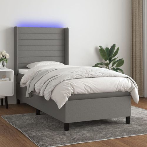 Vidaxl Sommier Tapissier Et Matelas Et Led Gris Foncé 100x200 Cm Tissu