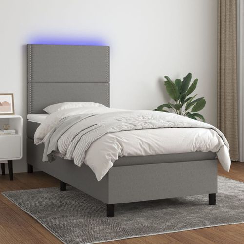 Vidaxl Sommier Tapissier Et Matelas Et Led Gris Foncé 100x200 Cm Tissu