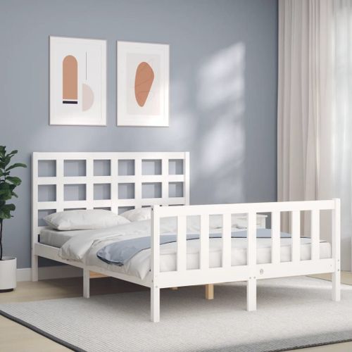 Vidaxl Cadre De Lit Avec Tête De Lit Blanc 120x200 Cm Bois Massif