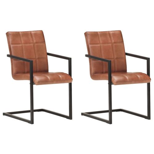Vidaxl Chaises De Salle À Manger Cantilever 2pcs Marron Cuir Véritable