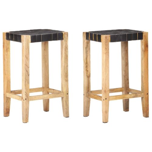 Vidaxl Tabourets De Bar 2 Pcs Noir Cuir Véritable 75 Cm