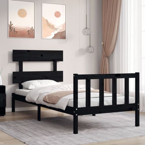 Vidaxl Cadre De Lit Et Tête De Lit Noir 100x200 Cm Bois Massif