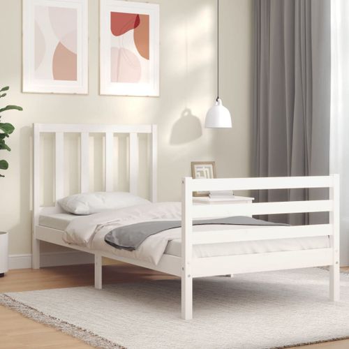 Vidaxl Cadre De Lit Et Tête De Lit Blanc 100x200 Cm Bois Massif