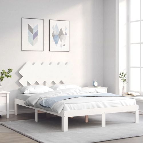Vidaxl Cadre De Lit Avec Tête De Lit Blanc 120x200 Cm Bois Massif