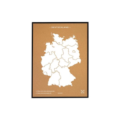 Carte en liège - Woody Map Naturel Allemagne / 60 x 45 cm / Blanc / Cadre noir