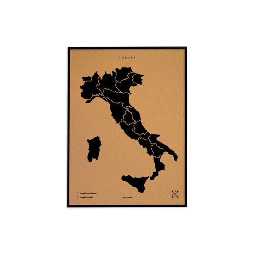 Carte en liège - Woody Map Natural Italie / 60 x 45 cm / Noir / Cadre noir
