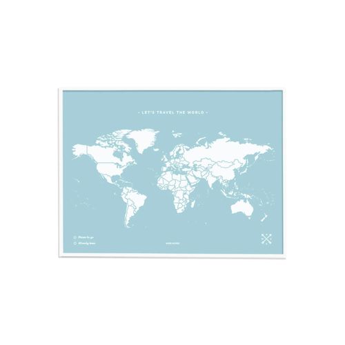 Carte en liège - Woody Map Colors Bleu / 60 x 45 cm / Cadre blanc