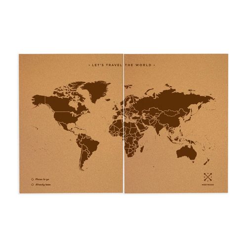 Carte du monde en liège - Woody Map Natural World / 120 x 90 cm / Marron / Sans cadre
