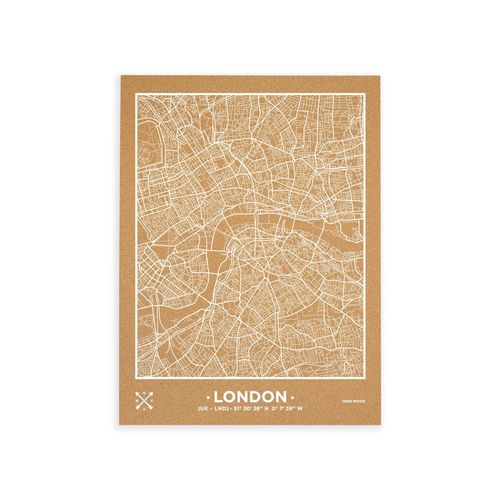 Carte en liège ¿ Woody Map Natural London / 60 x 45 cm / Blanc / Sans cadre