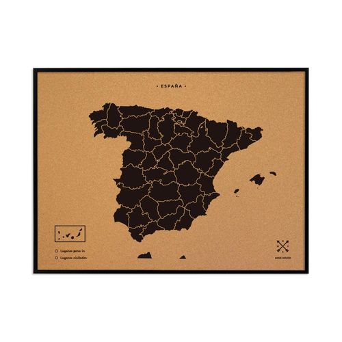 Carte en liège - Woody Map Natural Espagne / 90 x 60 cm / Noir / Cadre noir