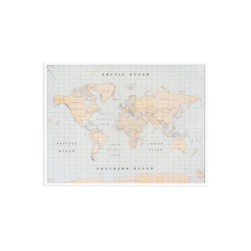 Carte du Monde en Liège - Woody Map Aquarelle Vintage / 60 x 45 cm / Cadre Blanc