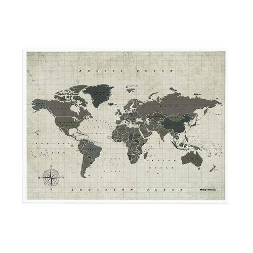 Carte du monde en liège - Woody Map Aquarelle Amazonie / 90 x 60 cm / Cadre Blanc