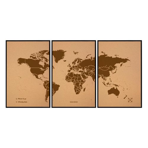 Carte du monde en liège - Woody Map Natural World / 180 x 90 cm / Marron / Cadre noir