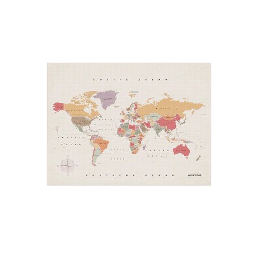 Carte du monde en liège - Woody Map Aquarelle Tropicale / 60 x 45 cm / Sans cadre