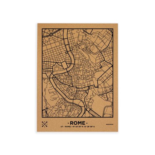 Carte en liège - Woody Map Natural Rome / 60 x 45 cm / Noir / Sans cadre