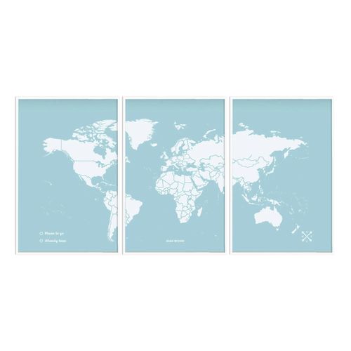 Carte en liège - Woody Map Colors Bleu / 180 x 90 cm / Cadre Blanc