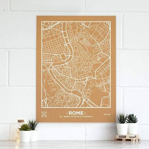 Carte en liège - Woody Map Natural Rome / 90 x 60 cm / Blanc / Sans cadre