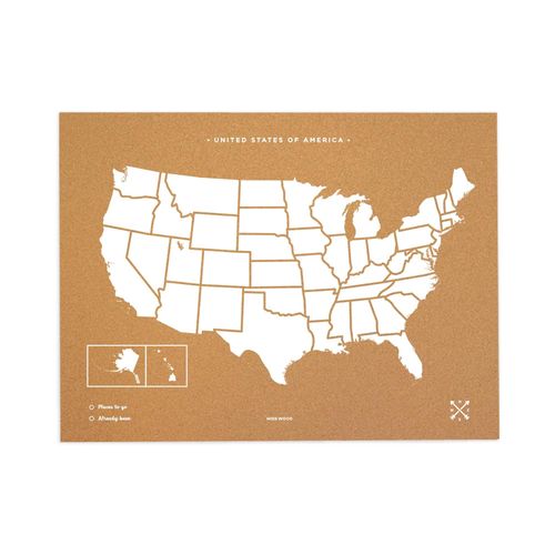 Carte en liège ¿ Woody Map Natural USA / 90 x 60 cm / Blanc / Sans cadre