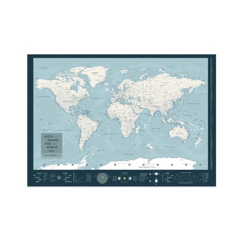 Feuille de carte du monde ¿ Woody Map Poster / Blue Moon / 100 x 70 cm