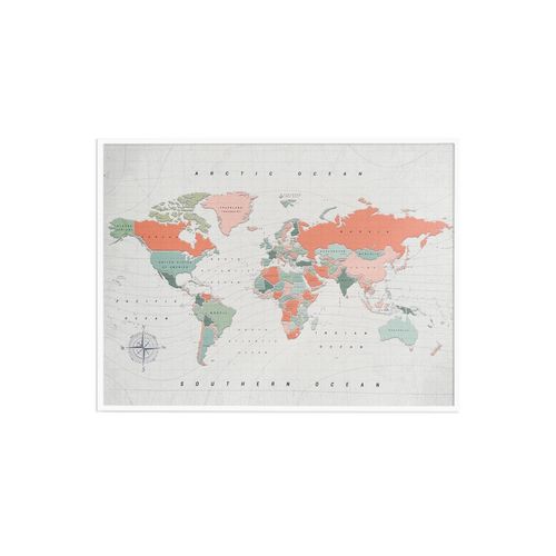 Carte du monde en liège - Woody Map Aquarelle Terre Cuite / 60 x 45 cm / Cadre Blanc