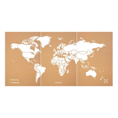 Carte du monde en liège - Woody Map Natural World / 180 x 90 cm / Blanc / Sans cadre