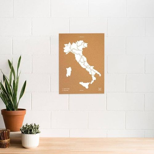 Carte en liège - Carte boisée Italie naturelle / 60 x 45 cm / Blanc / Sans cadre