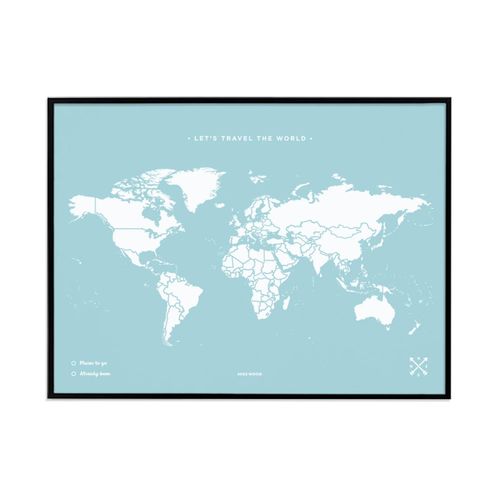 Carte en liège - Woody Map Colors Bleu / 90 x 60 cm / Cadre noir