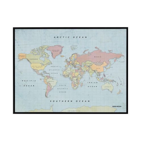 Carte du monde en liège ¿ Woody Map aquarelle New Classic / 90 x 60 cm / cadre noir