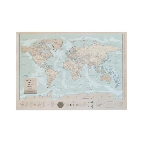 Feuille de carte du monde ¿ Woody Map Poster / Céleste / 100 x 70 cm
