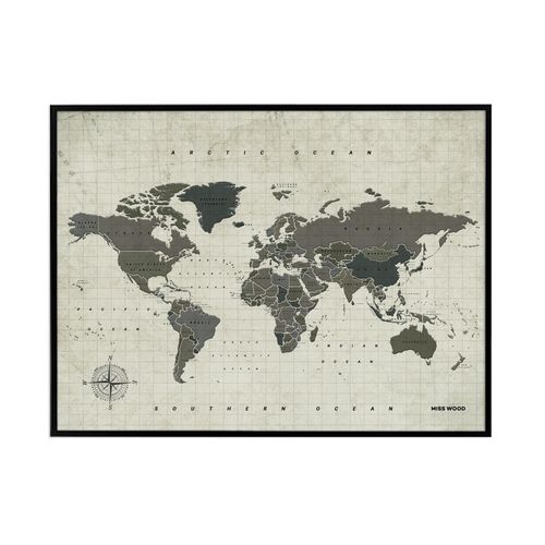 Carte du monde en liège - Woody Map Aquarelle Amazonie / 90 x 60 cm / Cadre Noir