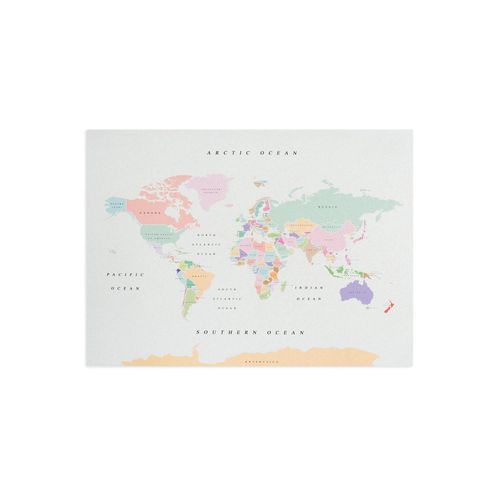 Carte du monde en liège - Woody Map Aquarelle Rétro / 60 x 45 cm / Sans cadre
