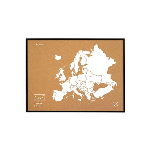 Carte en liège - Woody Map Natural Europe / Blanc / 60x45 cm / Cadre noir