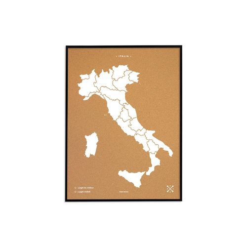Carte en liège - Woody Map Natural Italie / 60 x 45 cm / Blanc / Cadre noir