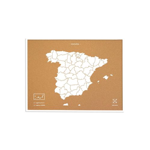 Carte en liège ¿ Carte Woody Espagne Naturelle / 60 x 45 cm / Blanc / Cadre Blanc