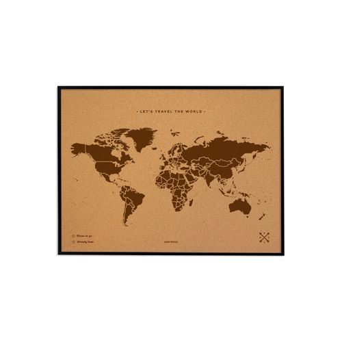 Carte du monde en liège - Woody Map Natural World / 60 x 45 cm / Marron / Cadre noir