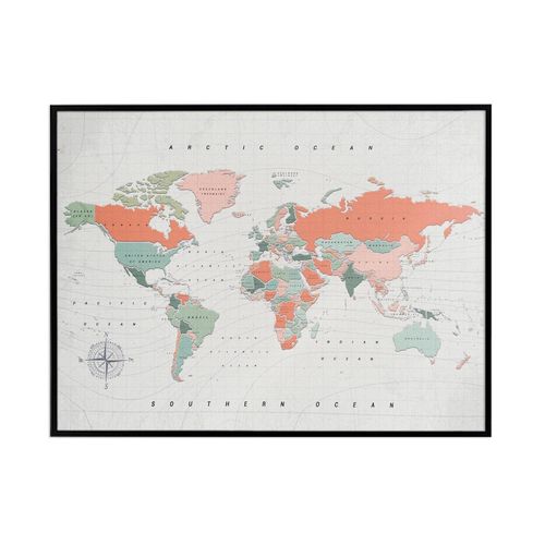 Carte du monde en liège - Woody Map Aquarelle Terre Cuite / 90 x 60 cm / Cadre Noir