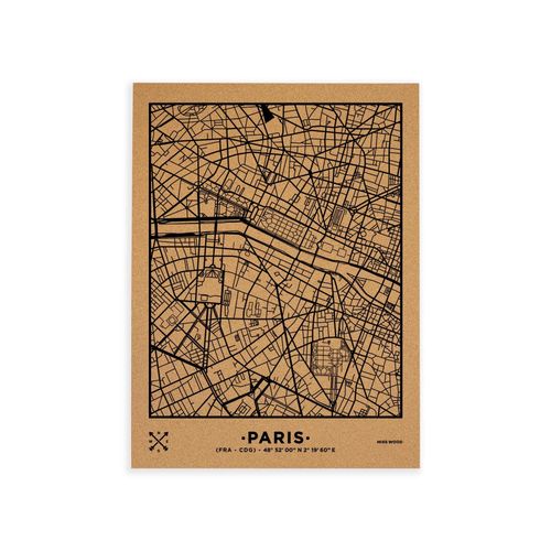 Carte en Liège - Woody Map Natural Paris / 60 x 45 cm / Noir / Sans Cadre