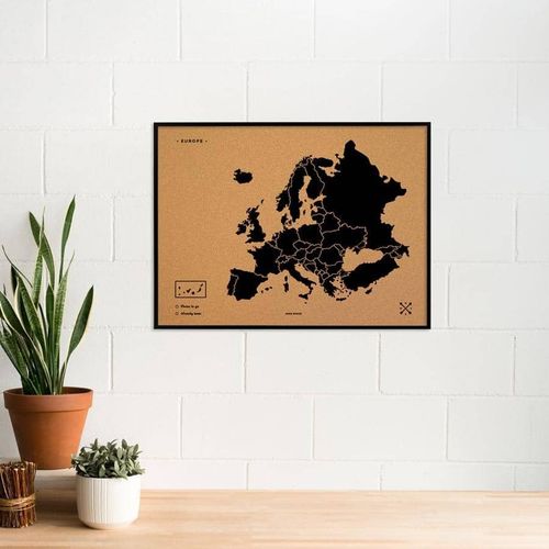 Carte en liège - Woody Map Natural Europe / Noir / 90x60 cm / Cadre noir
