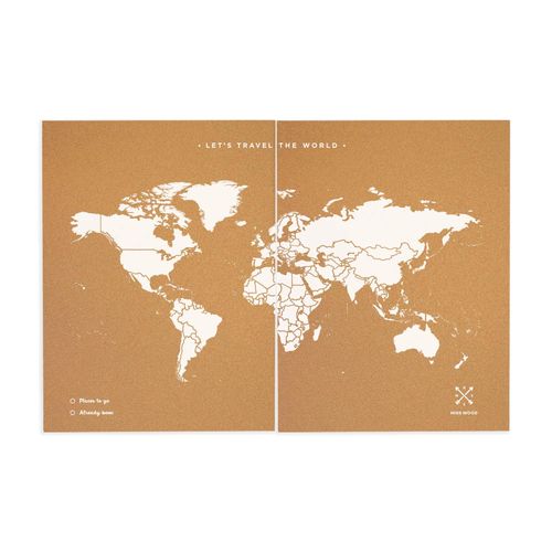 Carte du monde en liège - Woody Map Natural World / 120 x 90 cm / Blanc / Sans cadre