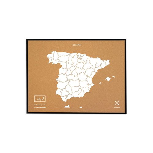 Carte en liège - Carte boisée Espagne naturelle / 60 x 45 cm / Blanc / Cadre noir