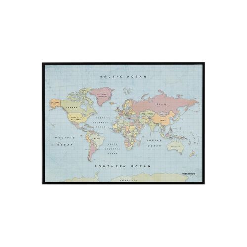 Carte du monde en liège ¿ Woody Map aquarelle New Classic / 60 x 45 cm / cadre noir