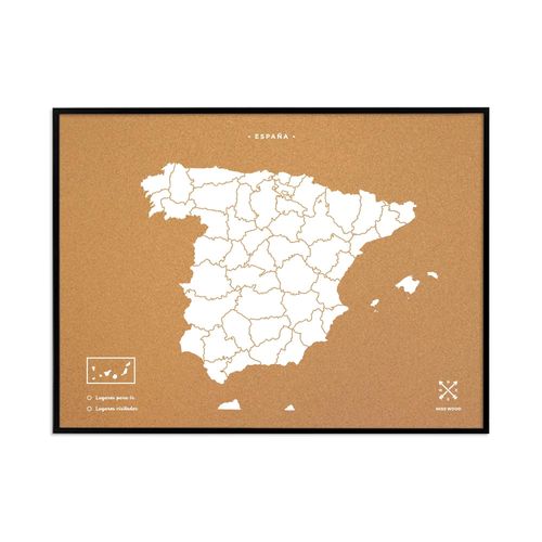 Carte en liège ¿ Carte Woody Espagne Naturelle / 90 x 60 cm / Blanc / Cadre Blanc
