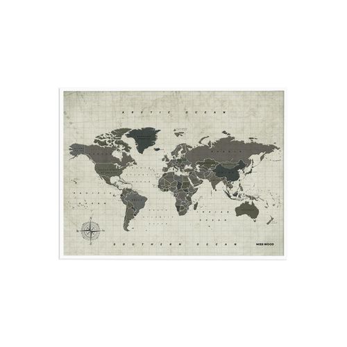Carte du monde en liège - Woody Map Aquarelle Amazonie / 60 x 45 cm / Cadre Blanc