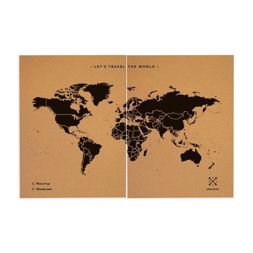 Carte du monde en liège - Woody Map Natural World / 120 x 90 cm / Noir / Sans cadre